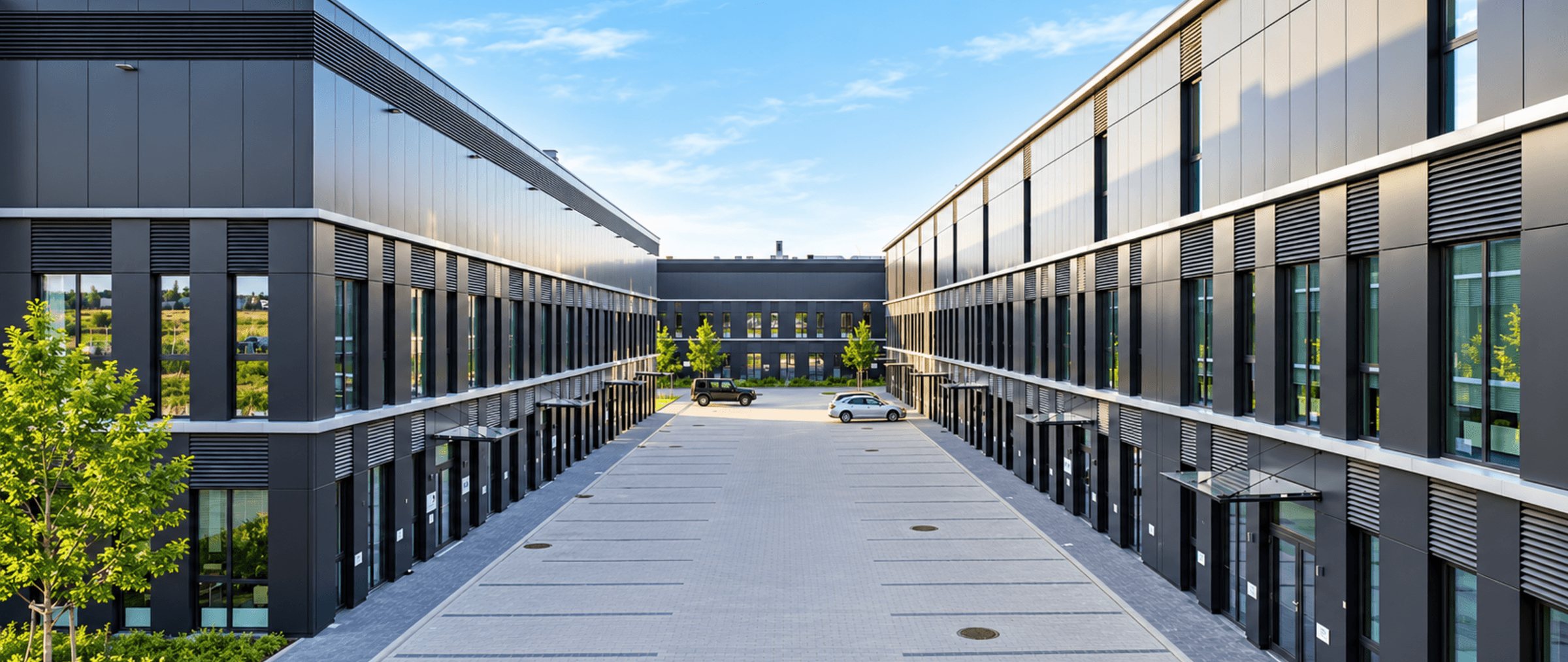 Park biurowo-magazynowy Ideal Idea City Park o zachodzie słońca